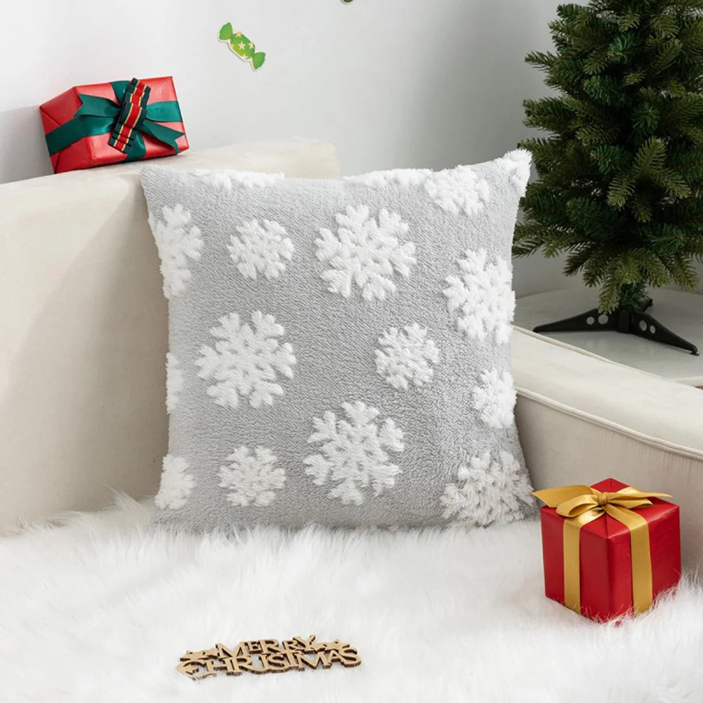 45CM Christmas Throw Pillowcase Without Core Green Red Snowflake Velvet Christmas Pillowcase Sofa Chair Pillow Decorative Cover