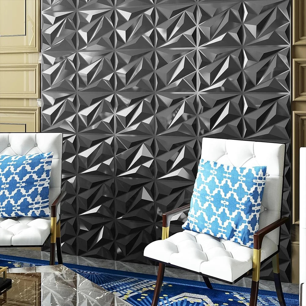 50/100Pcs 30x30cm Decoration 3D Wall Panels PVC Accent Textured Black/White Wallpaper for Living Room Gaming Room TV Background