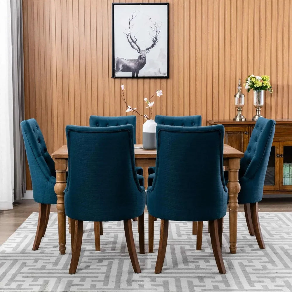 Wingback Upholstered Dining Chairs Set of 6 Fabric Side Dining Room Chairs With Tufted Button Chaises Chaise Salle a Manger Home