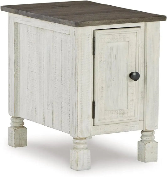 French Country Chair Side End Table, White & Gray