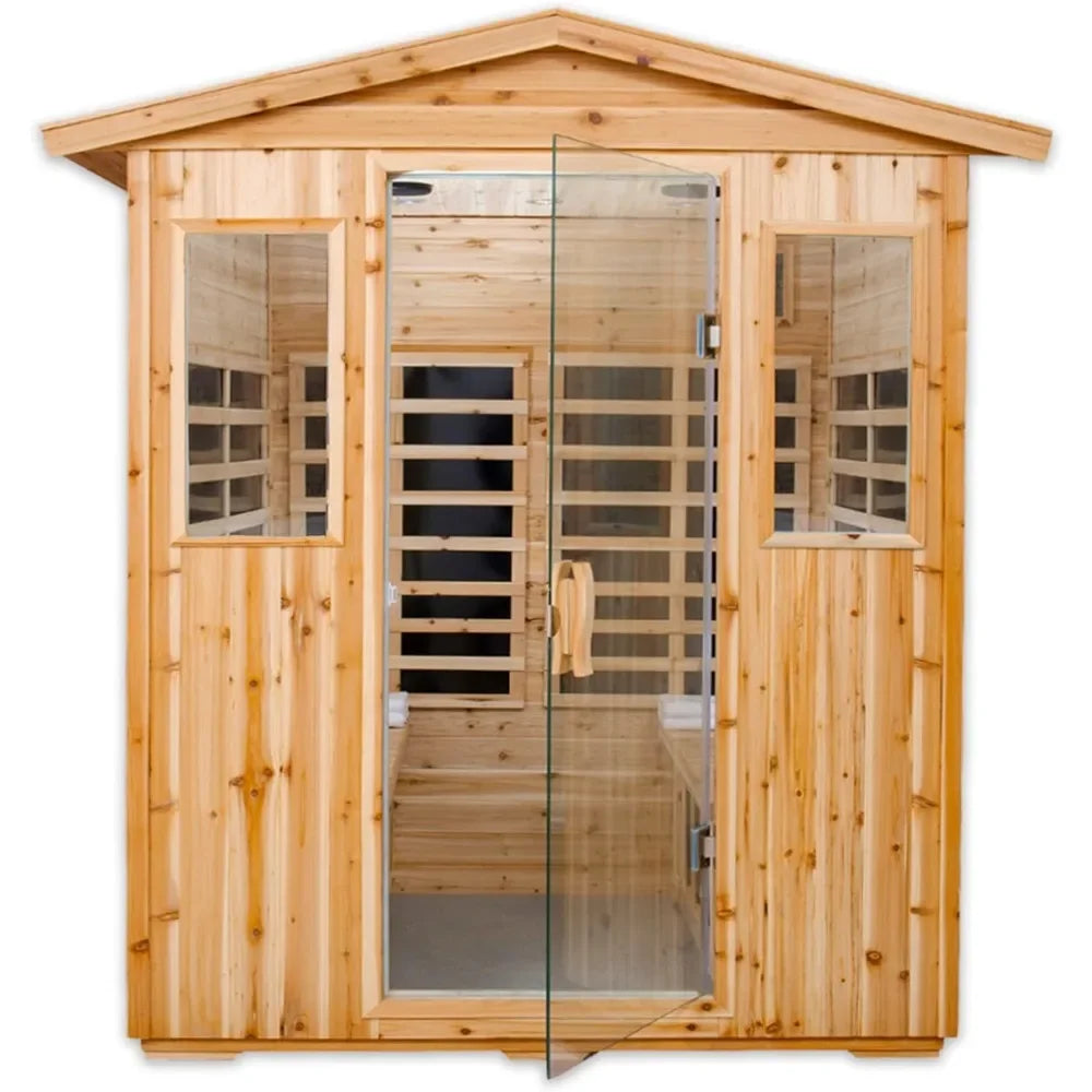 Sauna Outdoor 4 Person Far Infrared Sauna Low EMF Wooden Sauna Room for Home, 2050watt Canadian Hemlock