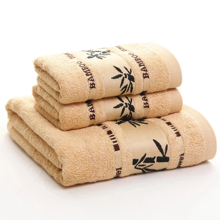 Set of 3 Thicker Bamboo Green Bath Beach Towel Set for Adults Face Hand Sport Towels Bathroom 35cmX75cm*2pcs And 70cmx140cm*1pcs