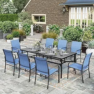 9 Pieces Patio Dining Set, 8 X Textilene Patio Chairs and 1 X 83 Large Rectangle Dining Table,Outdoor Furniture Set