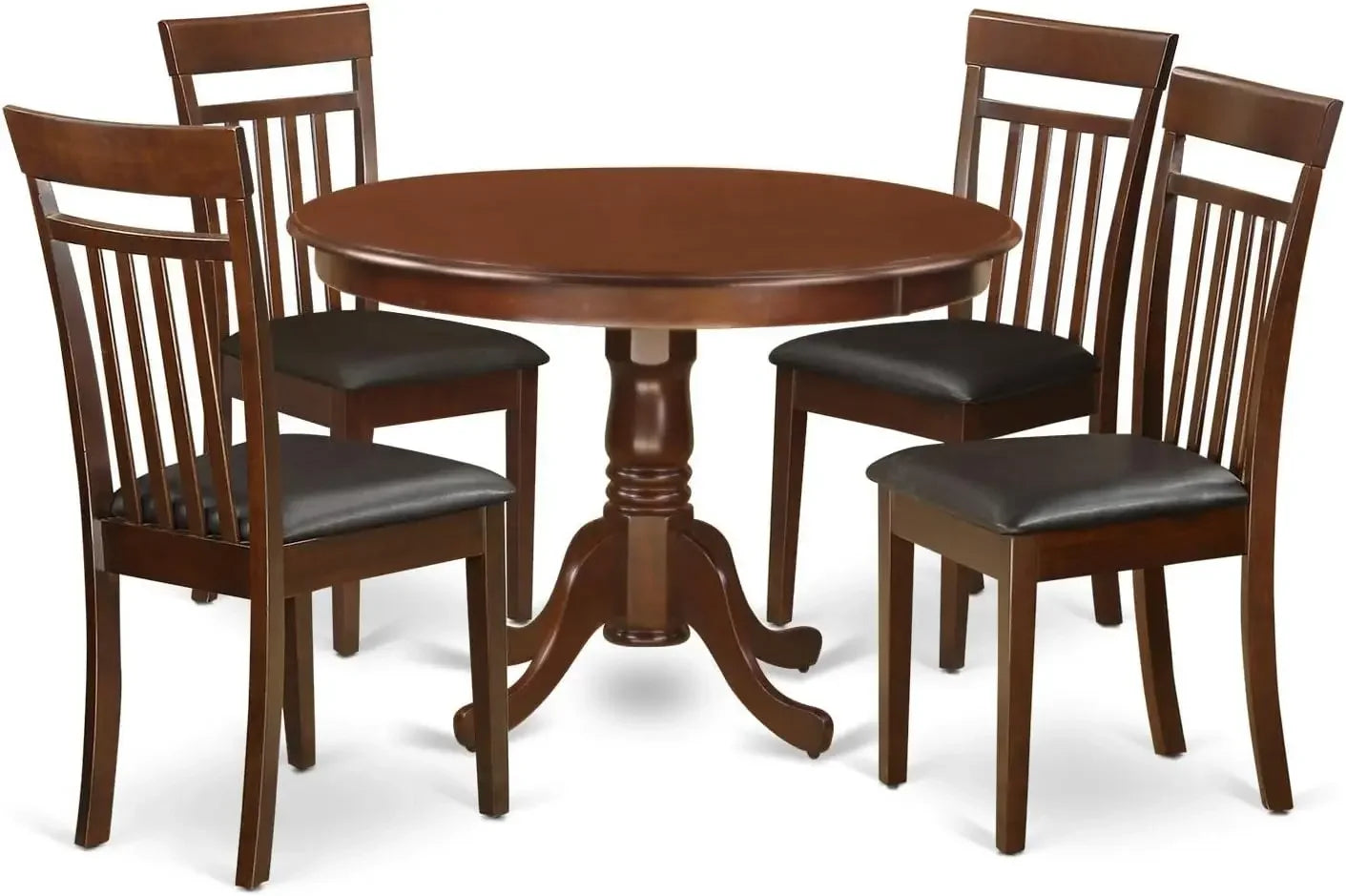 5 Piece Modern Dining Table Set Includes a Round Wooden Table with Pedestal and 4 Faux Leather Kitchen Dining Chairs