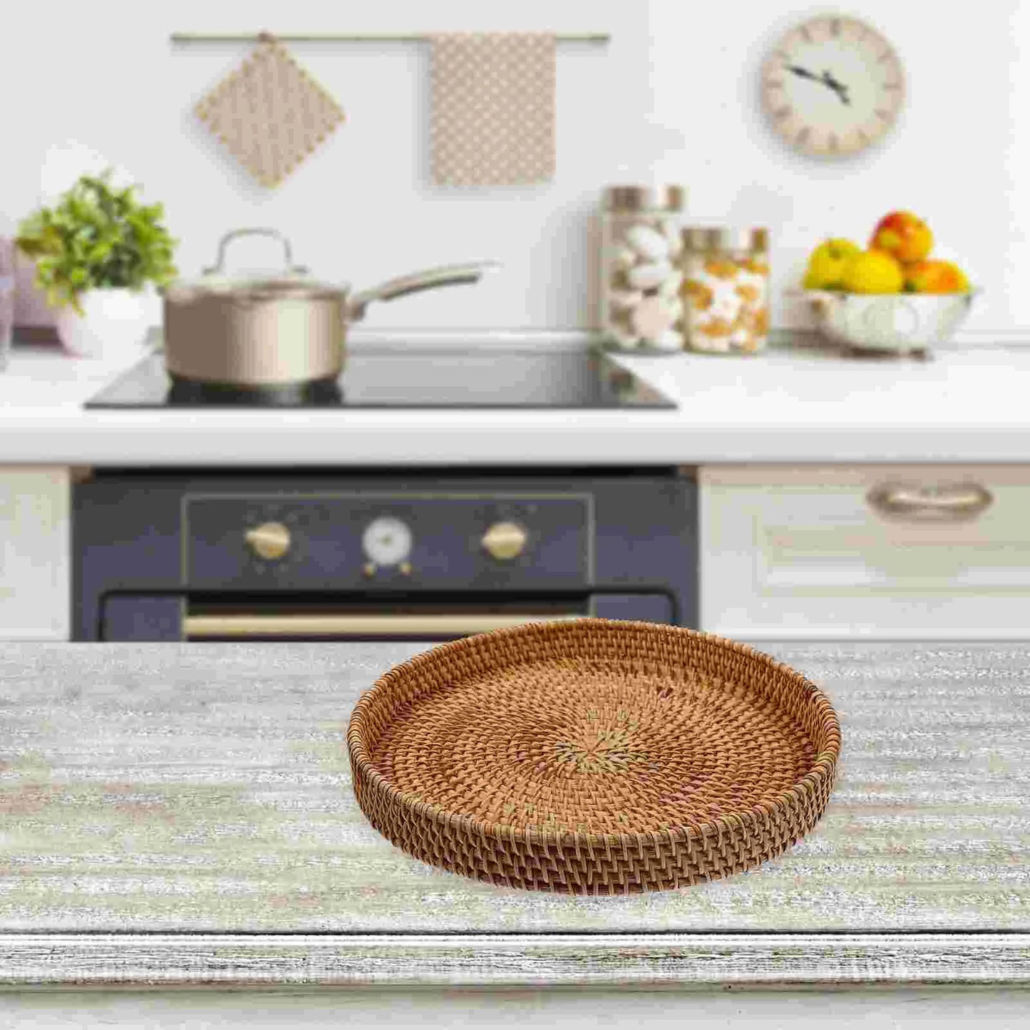 Multifunction Rattan Storage Basket Food Tray Woven Bread Multi-function Coffee