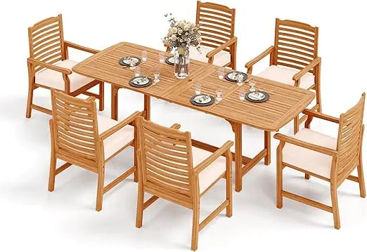 Patio Outdoor Table and Chairs Set, Acacia Wood Table Expandable with Hole and Chairs,9 Pieces Patio Table Sets