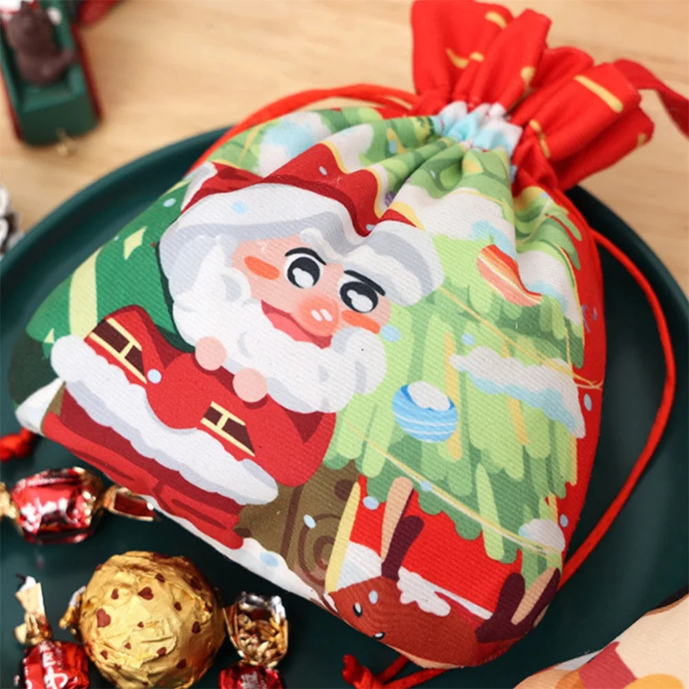 Christmas Cartoon Gift Bag with Handle Drawstring Pouch 2025 Xmas New Year Party Candy Snack Gift Packaging Storage Bags 1PCs