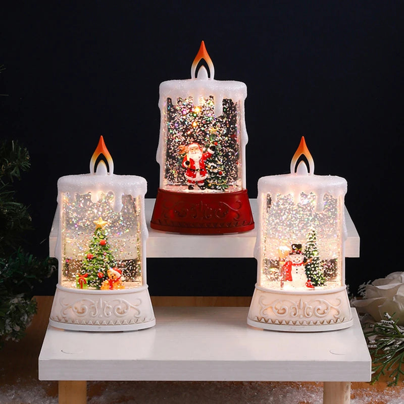 Christmas Flameless Candle Water Glittering Light-Up Candle Christmas Snow Globe Candle Party Decor Christmas Holiday