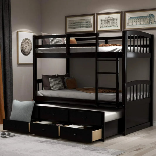 Twin Bed Ladder Double Beds Twin Over Twin Bunk Bed With Safety Rail Guest Room Furniture Dark Espresso Bedroom Queen Home