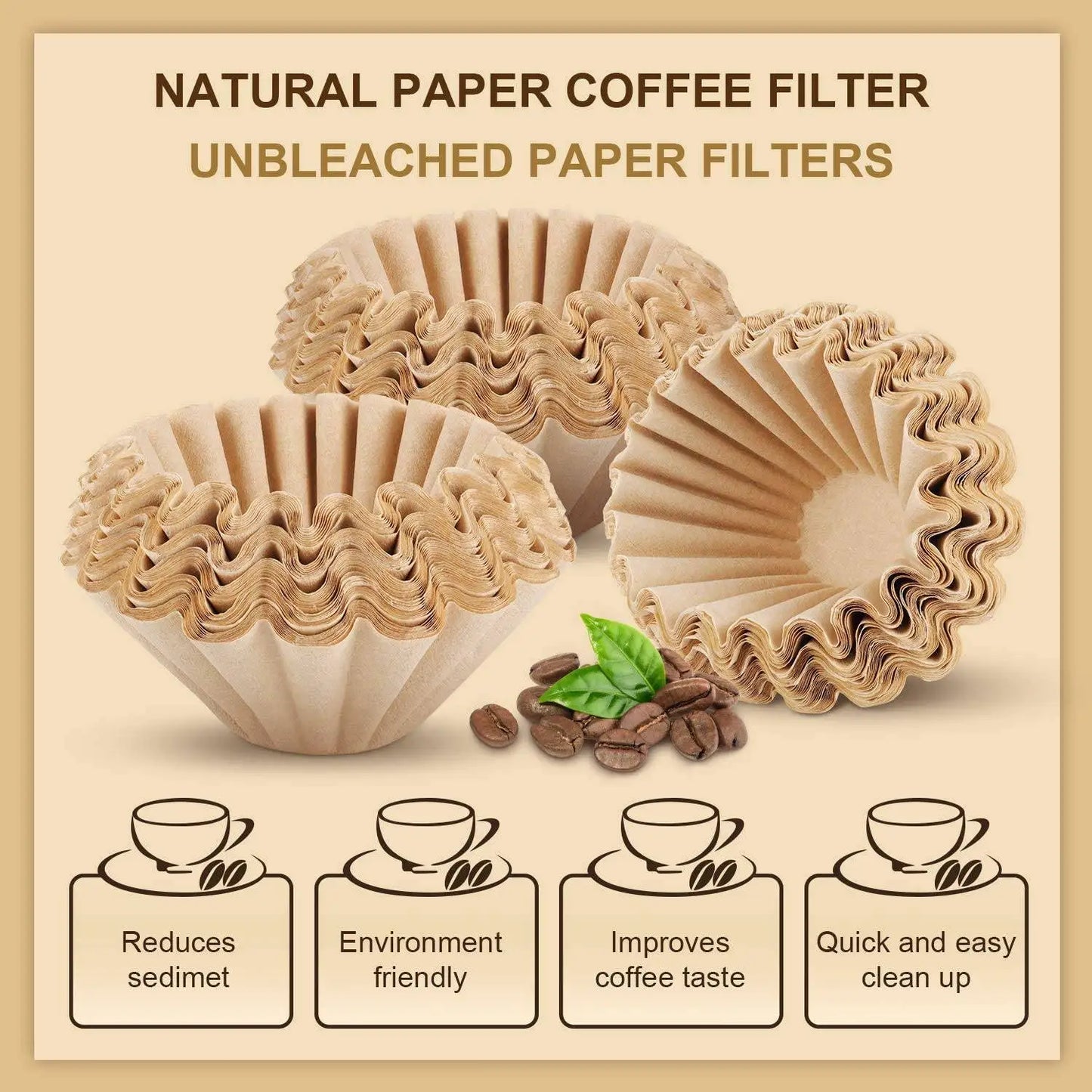 100 Pcs 1-4 Cup Basket Coffee Filters Basket Filters Disposable Paper Coffee Filters for Home Office Use Brown