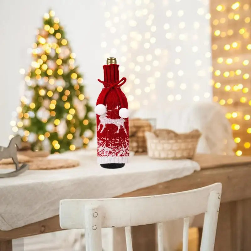 Wine Bottle Covers Holiday Knitted Elk Wine Bottle Cover Christmas Wine Bottle Decoration Decorative Elastic Wine Bottle Sweater