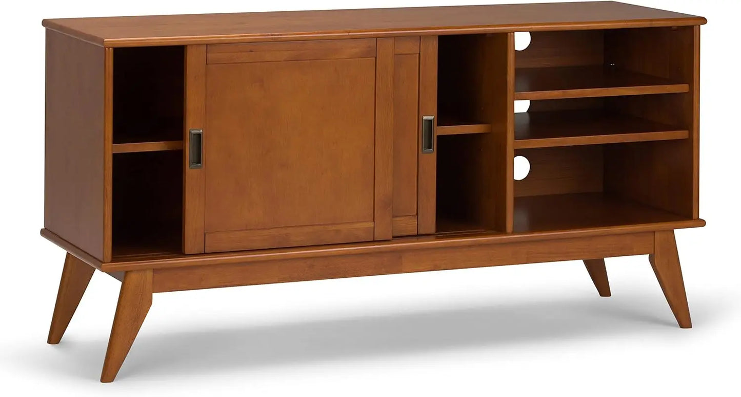 Draper SOLID HARDWOOD 60 Inch Wide Mid Century Modern TV Media Stand in Teak Brown For TVs up to 65 Inches