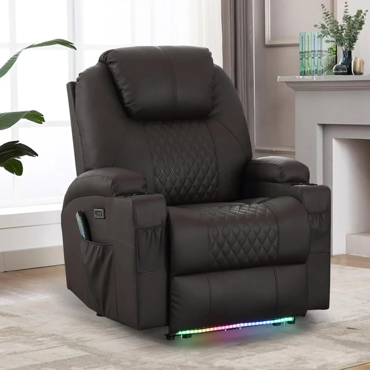 Power Recliner Chair with Heat and Massage for Adults - Home Theater Seating with LED Lights,Recliner Sofa for Living Room