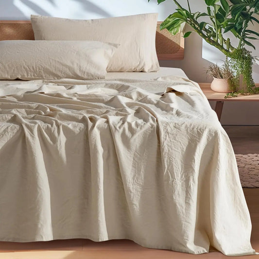 100% French Pure Linen Sheets, Breathable and Durable Line King Size Sheets, Anti-Tear Line Bed Sheets, Machine Washable