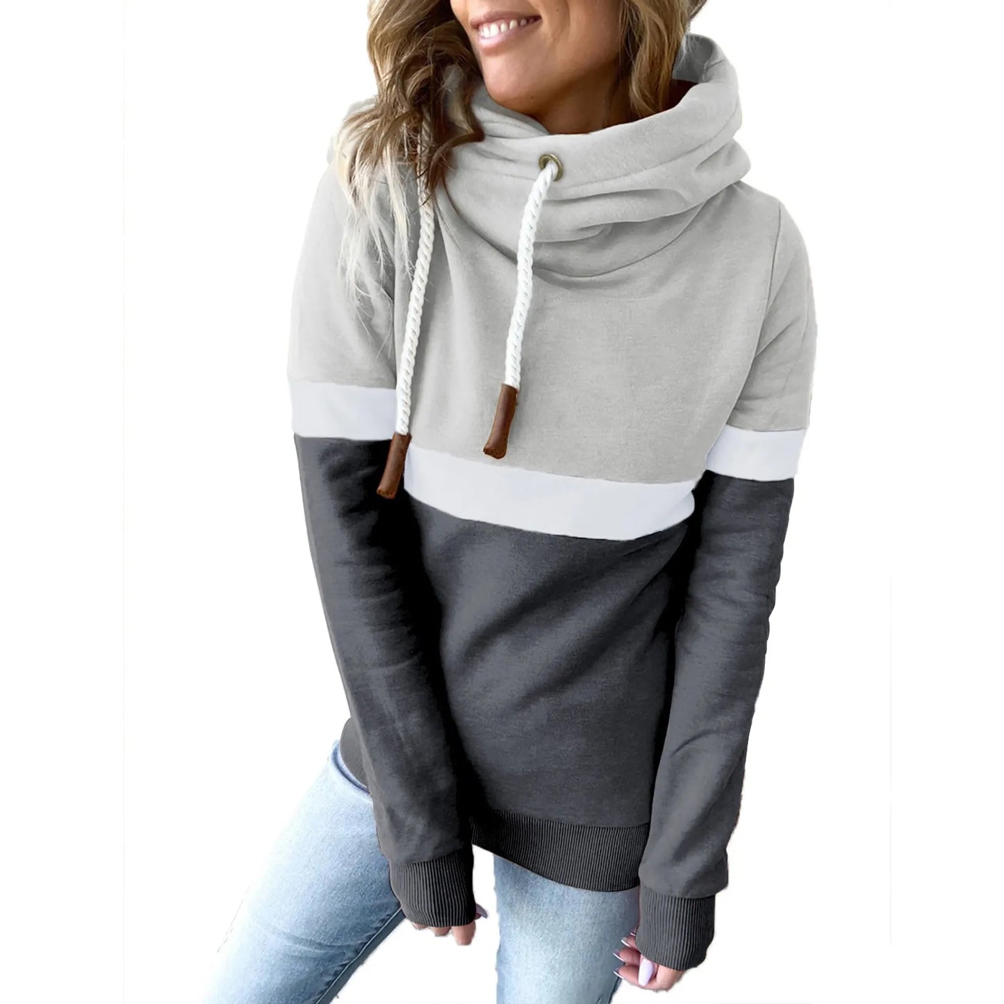 Fashion Women's Hoodie Casual Hoodies Pullovers Sweatshirts female Top Tricolor personality High Neck Hoodies Sweatshirt