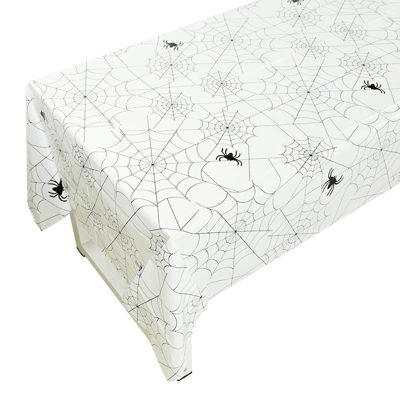 Halloween Party Black White Spider Web Disposable Tablecloth Dining Table Cover Happy Helloween Birthday Party Decorations