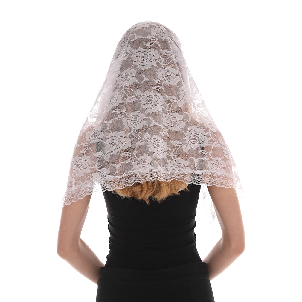 Embroidered Lace Triangle Scarf Prayer Veil Church Hijab Solid Color Women Head Wrap Neckerchief Newest 2024 Hijabs