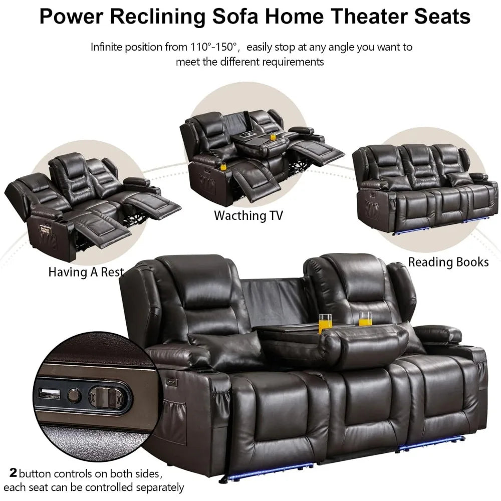 3 Seater Recliner Sofa Power Reclining Sofa with Console Wall Recliners RV Home Theater Seating with Flipped Middle Backrest