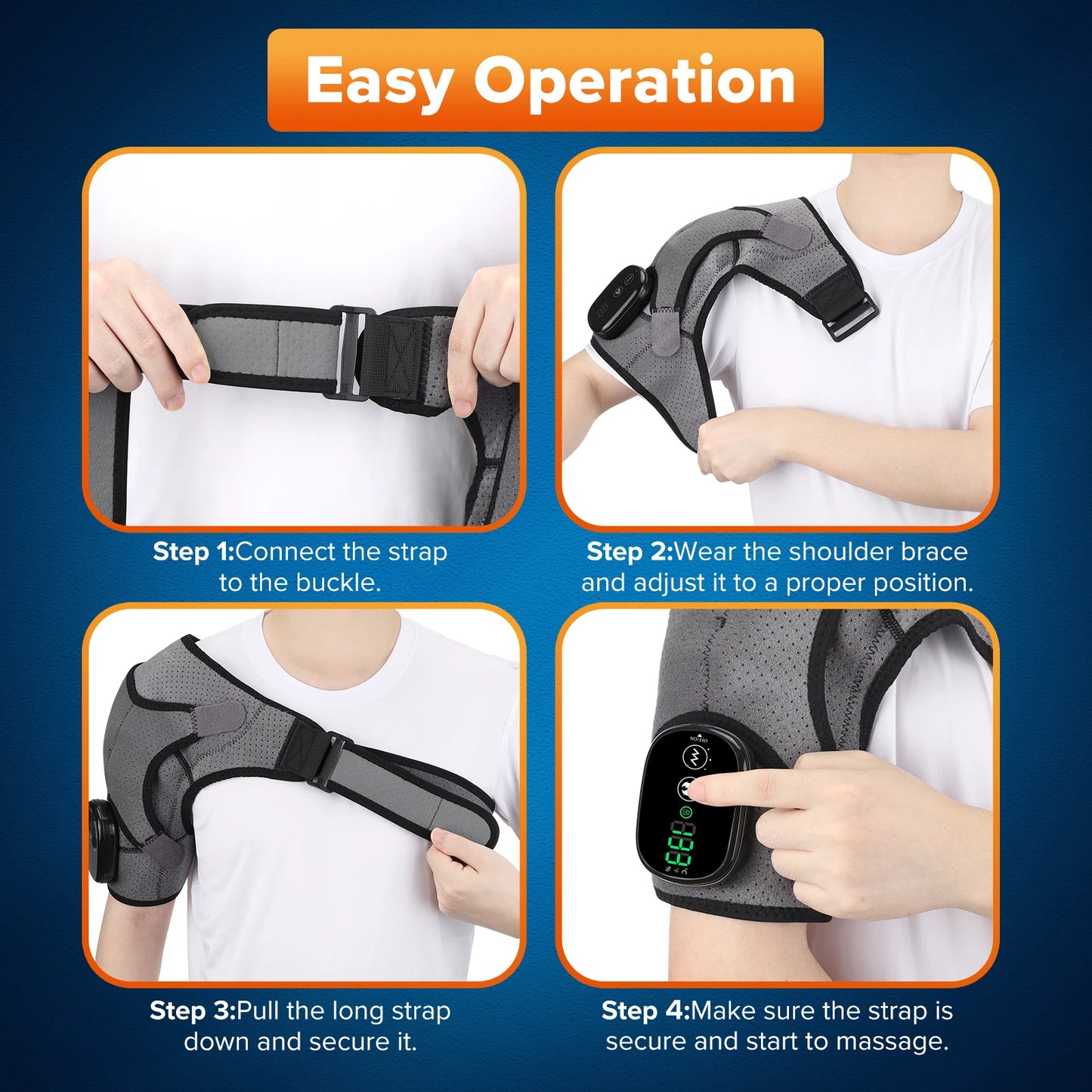 Electric Heating Shoulder Massager Brace Joint Vibration Arthritis Pain Relief LED Smart Controller Adjustable Support Belt