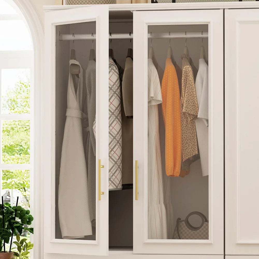 Wardrobe Armoire Dresser for Bedroom Clothing Organizer Wardrobe Armoire Closet With Glass Doors White Clothes Cabinet Warddrobe