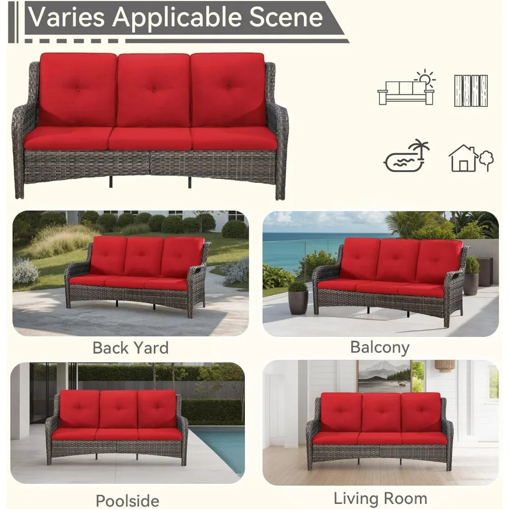 Outdoor Wicker Patio Sofa,3-Seat Patio Sofa ,Deep Seating and Comfortable Cushions for Porch Deck Balcony,Garden Furniture Sets