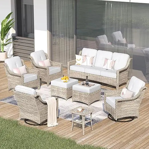 8Piece Outdoor Patio Furniture,Rattan Wicker Coversation Couch Set with 3Seater Sofa,Sectional Set,Outdoor Garden Furniture Sets