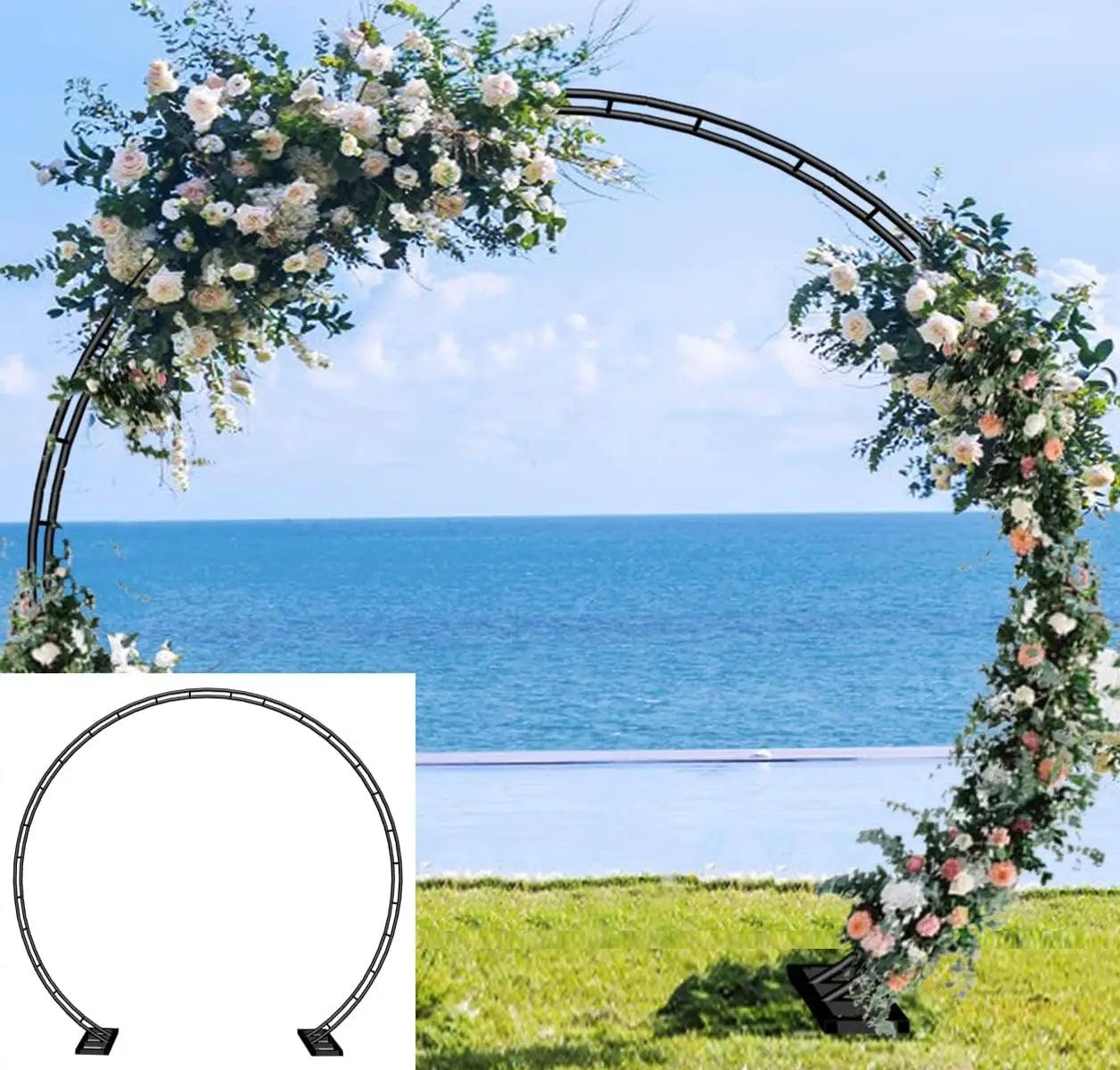 Wedding Arch for Ceremony, Metal Balloon Arches Backdrop Stand with Base for Party Supplies, Climbing Plant, Round Frame