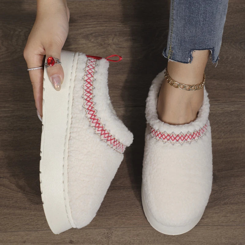 2024 Winter Warm Flat Fur Slippers Women Fluffy Furry Home Slides Woman Comfort Non Slip Indoor Floor Cotton Shoes Snow Boots