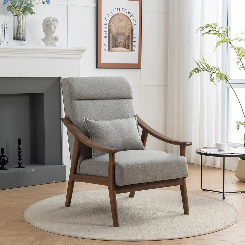 SEYNAR Mid Century Modern Accent Chair,Boucle Upholstered High Back Soild Wood Frame Armchair with Pillow for Living Room