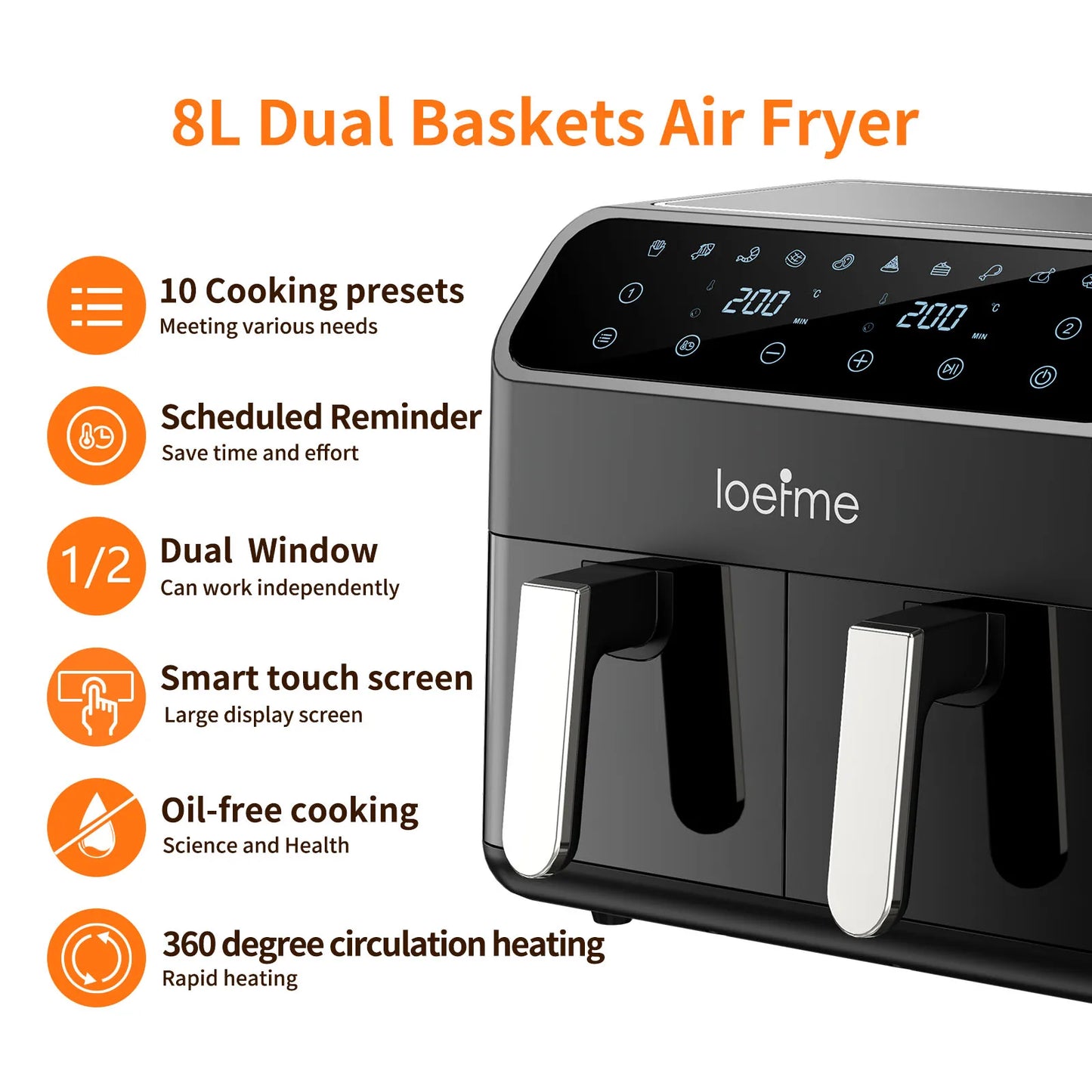 8L High-power Air Fryer Double Warehouse Fried Chicken and Chips Electric Fryer Intelligent Non-oil Smoke Electric Oven