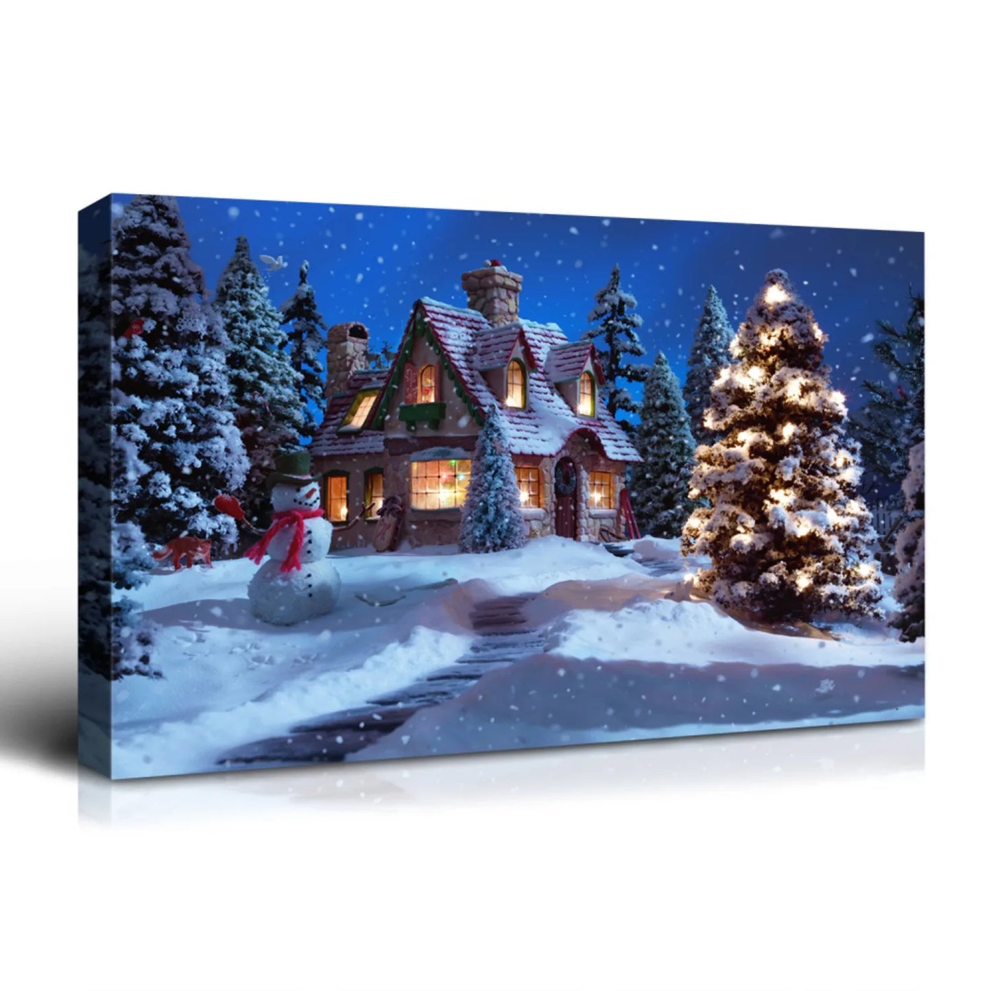 Framed Canvas Wall Decor Painting,Forest Christmas Tree,Decoration for Christmas Eve Living Room,Bedroom Decoration -2418 inches