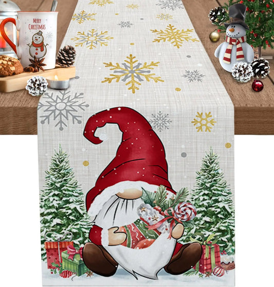 Christmas Gnome Snowflake Pine Tree Linen Table Runners Winter Xmas Holiday Kitchen Party Table Decor Christmas Decorations 2025