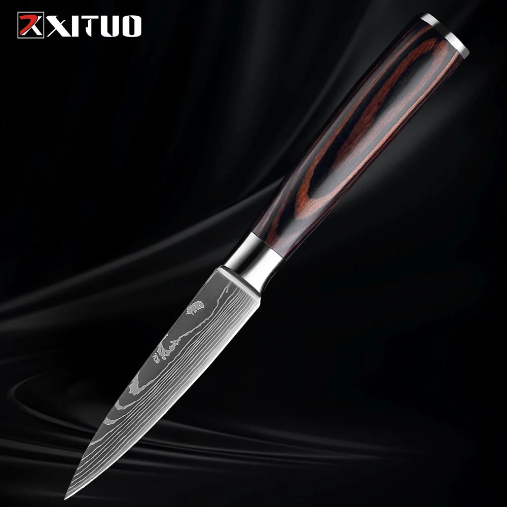 XITUO Kitchen Knife Set 1-9PCS,7Cr17Mov Stainless Steel Sharp Chef Knife Santoku Knife Fruit knife Ergonomic Pakkawood Handle