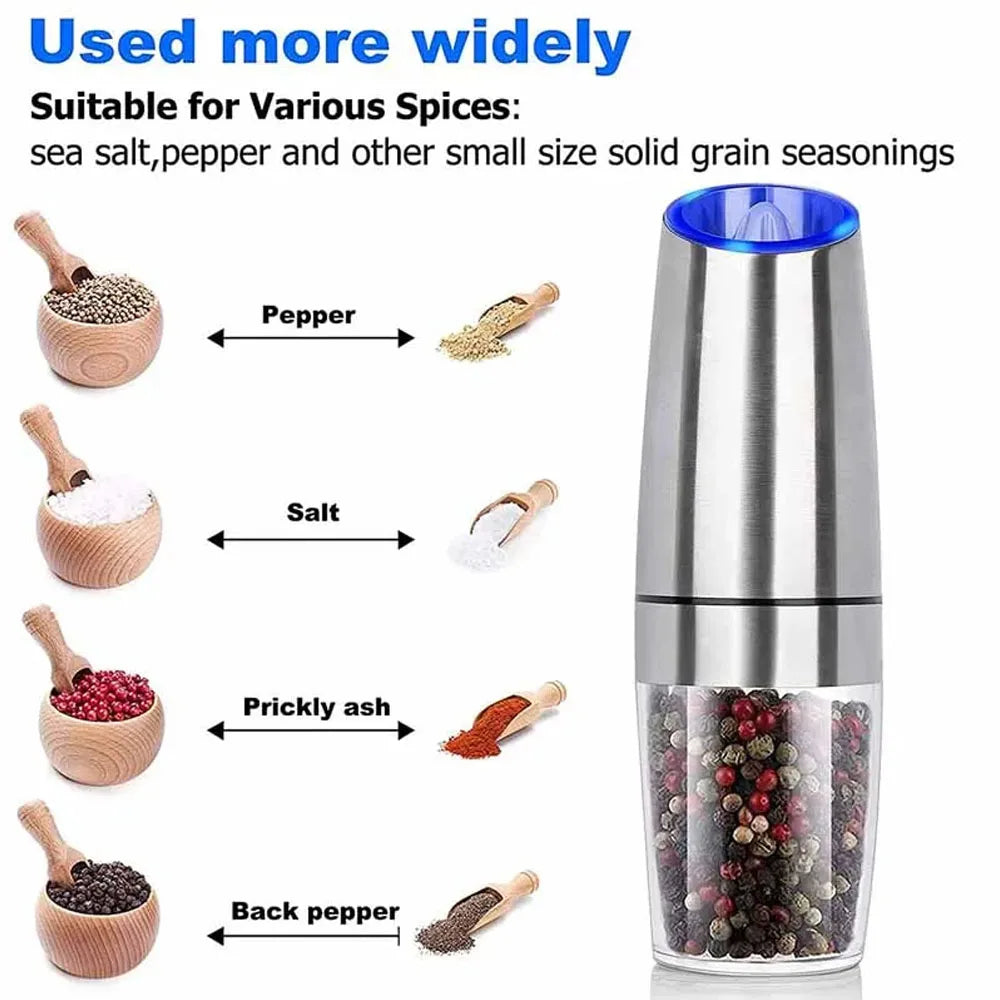 Winholder Stainless Steel Gravity Electric Pepper and Salt Grinder Mill Adjustable Coarseness Battery Powered with LED Light