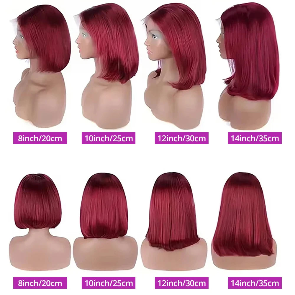 99J Burgundy Short Bob Wig Human Hair 13x4 Lace Front Wig Brazilian Straight Red Color 7x5 Glueless Wigs Ready to Wear For Women