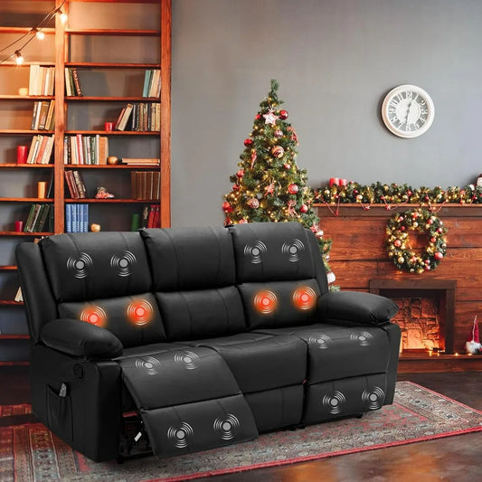 Reclining Sofa with Massage&Heat Function, Wall Hunger Recliner Couch 3-Seat Manual Faux Leather RV Sofa Couch, Home Theater