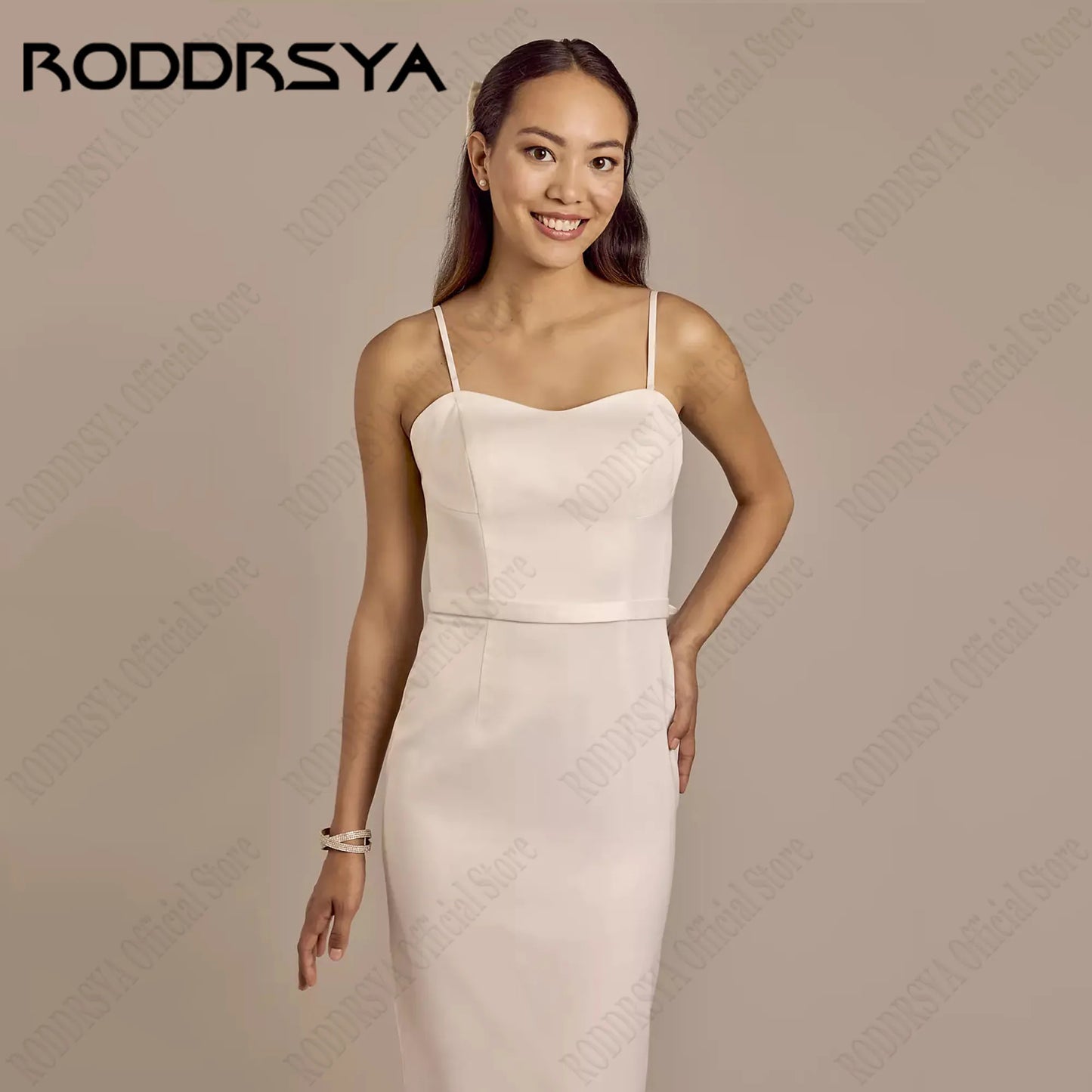 RODDRSYA Simple Strapless Wedding Dresses With Detachable Bow Mermaid Sleeveless Satin Bride Gowns Mid Calf 웨딩드레스 Customized