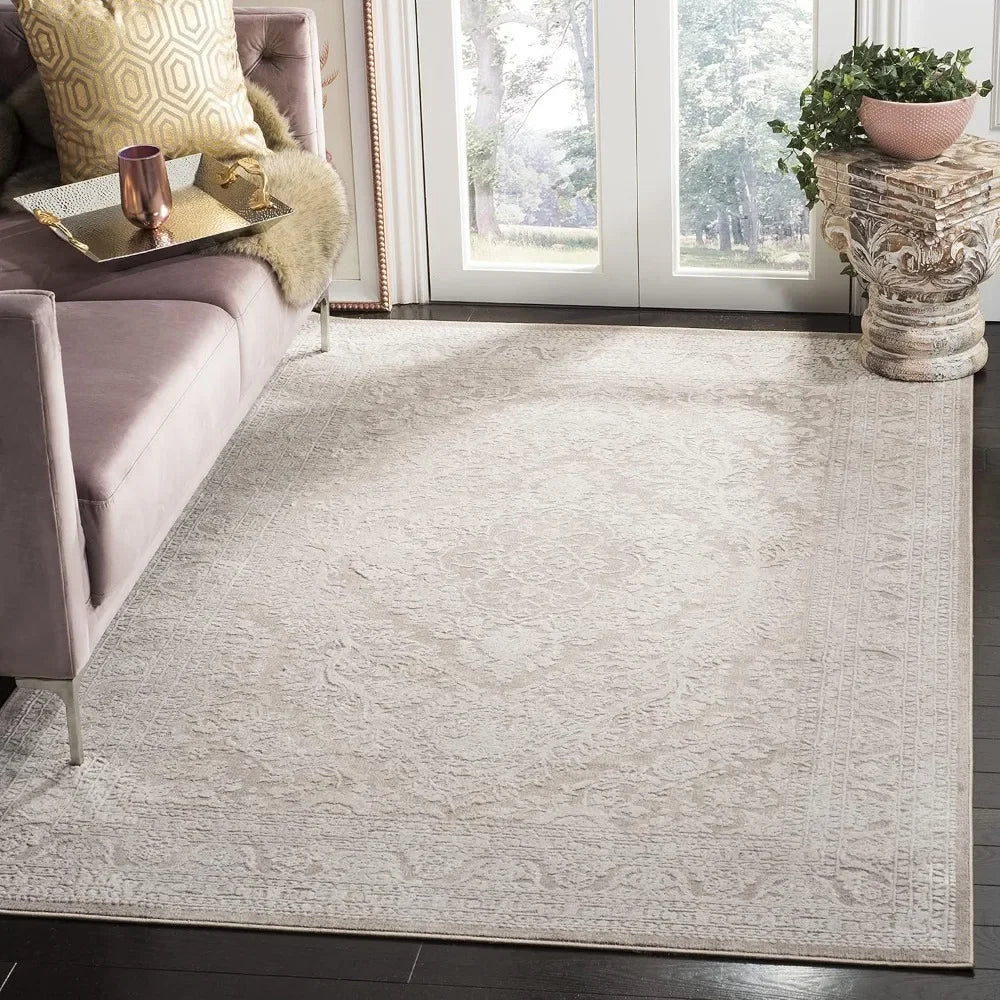 Reflection Collection Area Rug - 9' x 12', Beige & Cream, Boho Tribal Distressed Design, Non-Shedding & Easy Care, Carpet