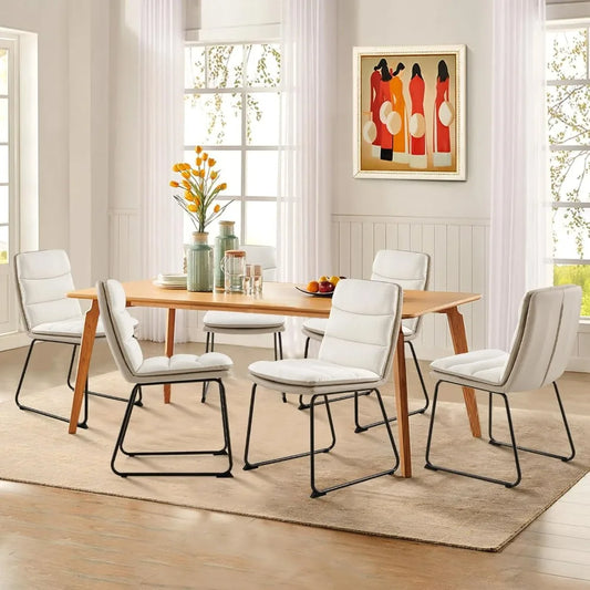 Cream Dining Chair for Desk Modern Waffle Fabric Dining Chairs Set of 6 Chaise Salle a Manger Chaises Room Table Dinning Living