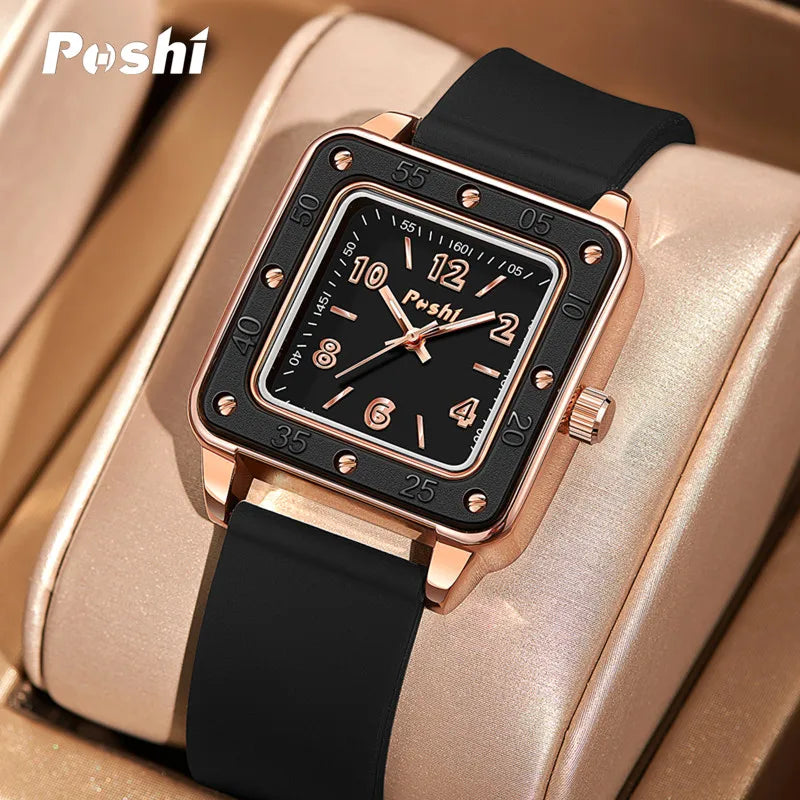 POSHI New Watch for Women Fashion Casual Quartz Wristwatches Silicone Strap Green Dial Women's Business Watches Montre Femme