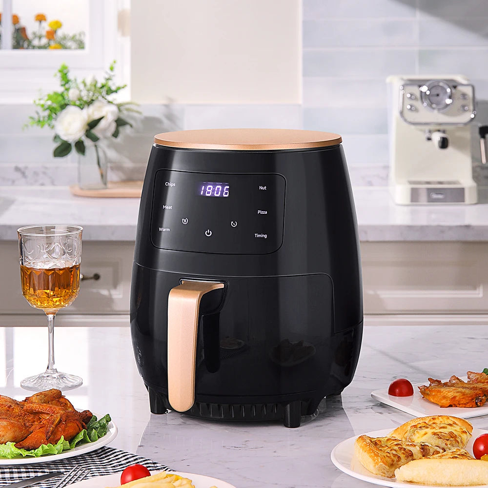 4L Black Electric Air Fryer With Non-Stick Basket LCD Digital Screen High-speed Hot Air Circulation