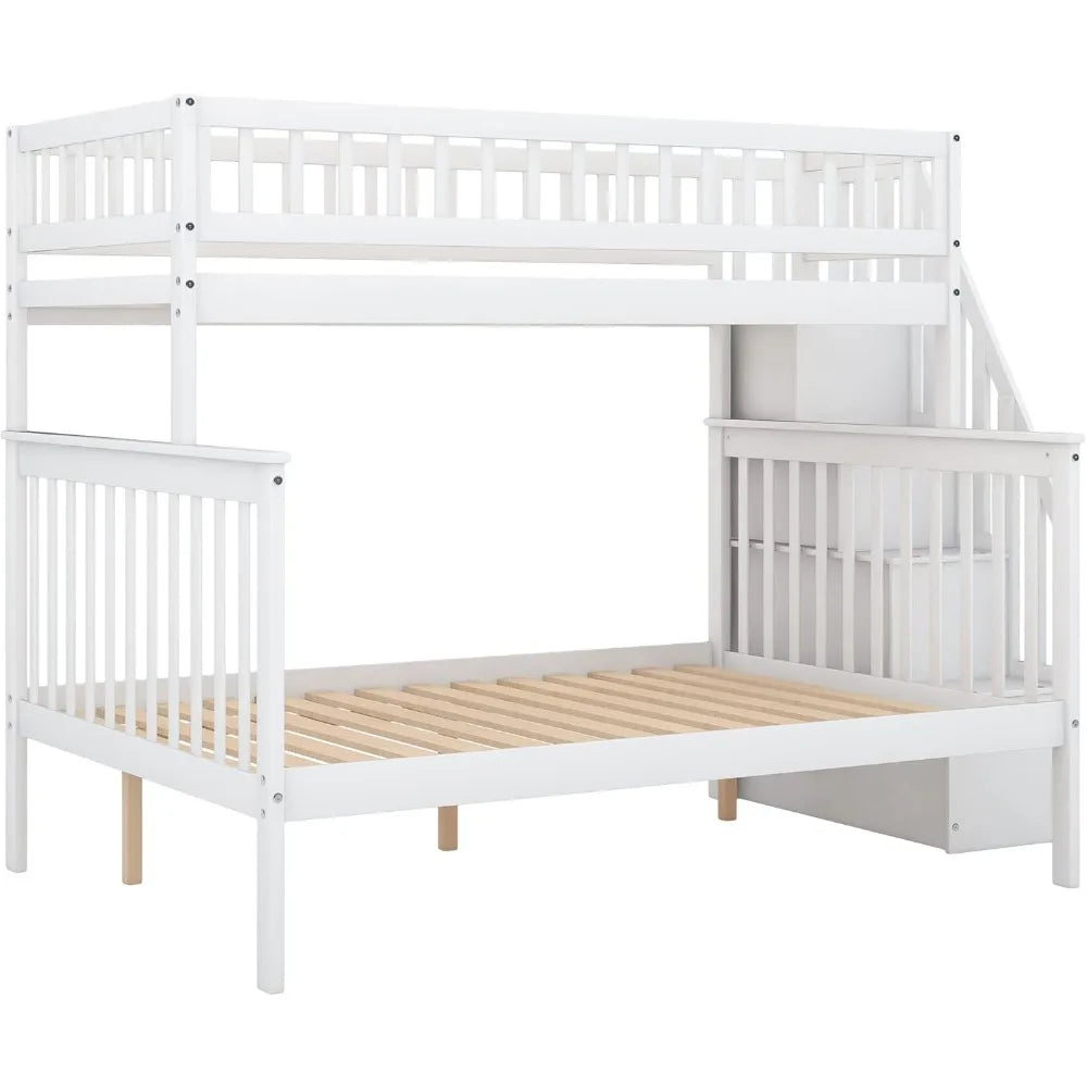 Bunk Bed, with Storage, Wood Bunk Bed Frame Can Be Divided Into Two Beds, Solid Wood Bunk Beds