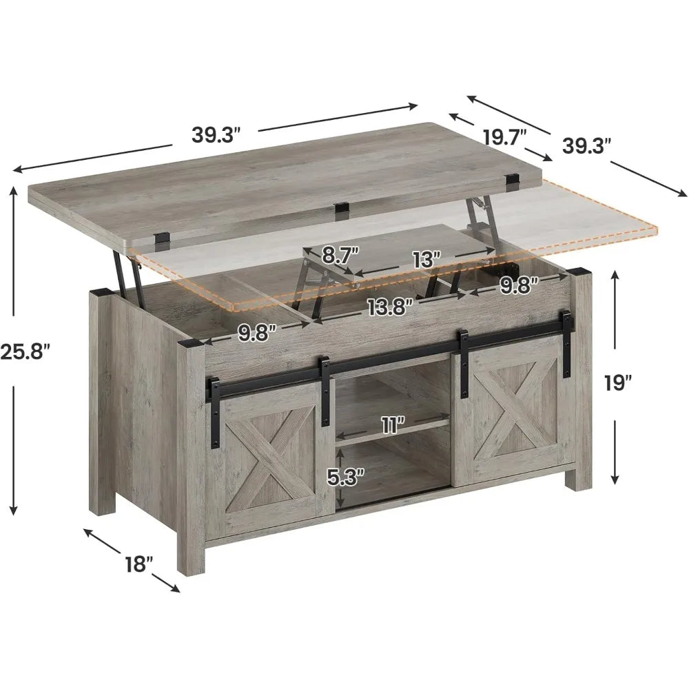 Lift Top,4 in 1 Multi-Function Convertible Coffee Tables with Storage and Hidden Compartment, Farmhouse Converts to Dining Table