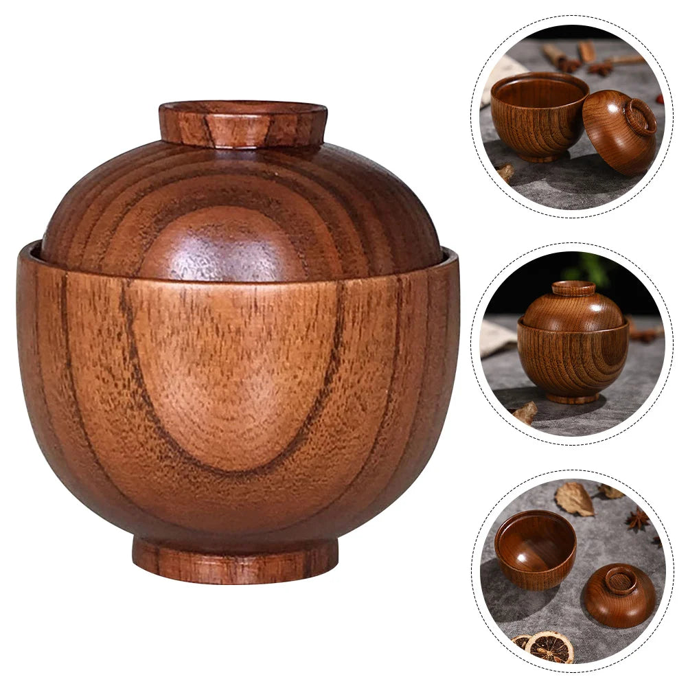 Wooden Bowl with Lid Miso Soup Bowl Rice Bowl Serving Bowl Wood Tableware wooden bowls wood bowls wooden food bowl