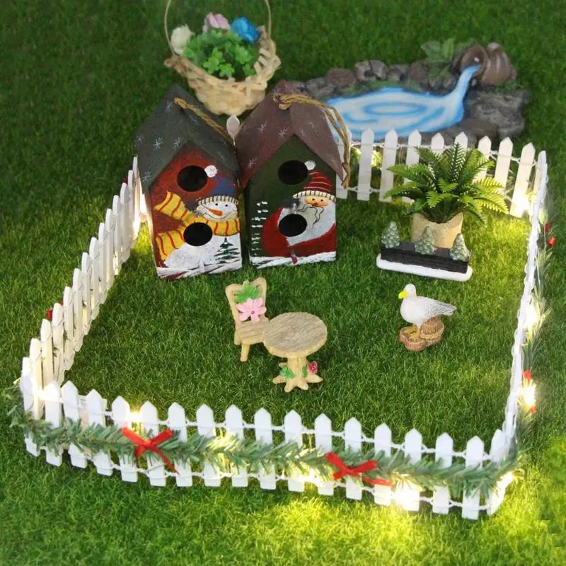 Mini Wooden Fence with LED for Fairy Gardens and Flower Pot Embellishments Durable Home & Garden Decor Perfect for Christmas