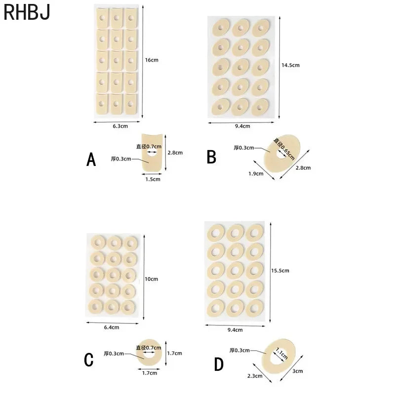 RHBJ 60pcs= 4Sheet Latex Foot Patch for Preventing Calluses Foot Friction Specific Areas The Soles Tops of Feet for Men Women