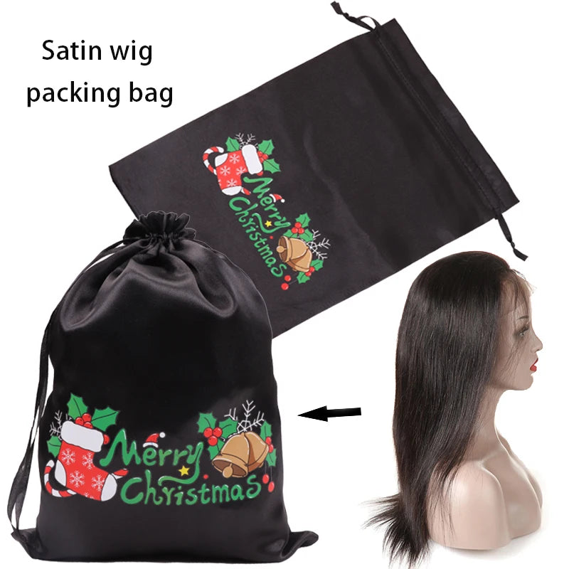 Silk Satin Packaging Bags For Wigs Christmas Gift Bags Soft Silk Pouches Hair Storage Bags With Drawstring Hair Extensions Tools