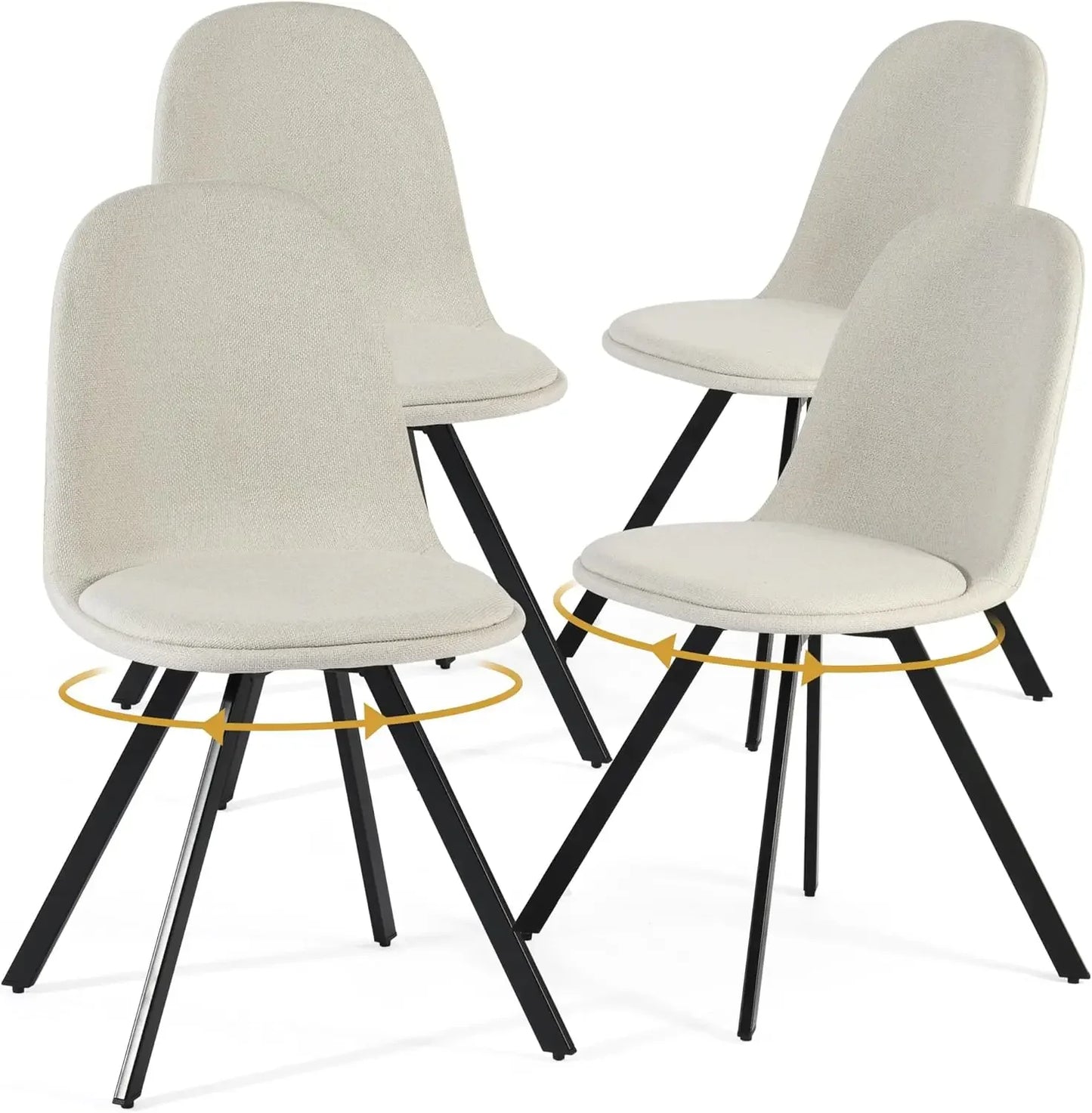 Swivel Dining Chairs Set of 4, Dining Room Chairs Suede Fabric Mid Back Armelss with Padded Rotated Seat Cushion and Metal Legs