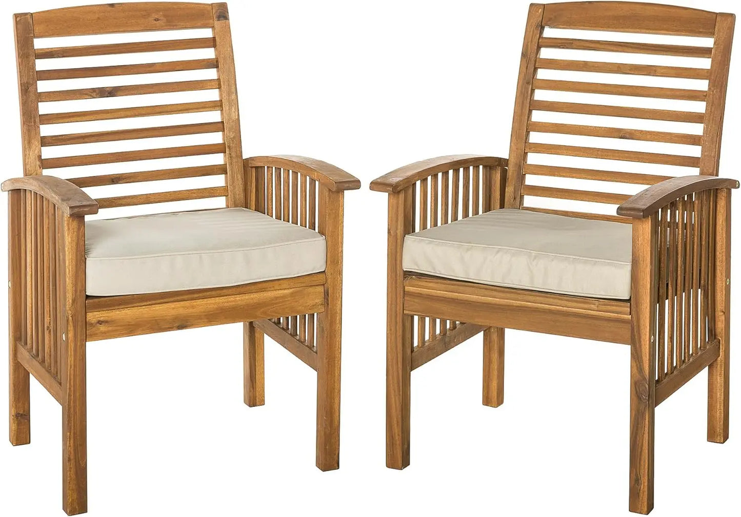 Rendezvous Modern 2 Piece Solid Acacia Wood Slat Back Outdoor Dining Chairs, Set of 2, Brown