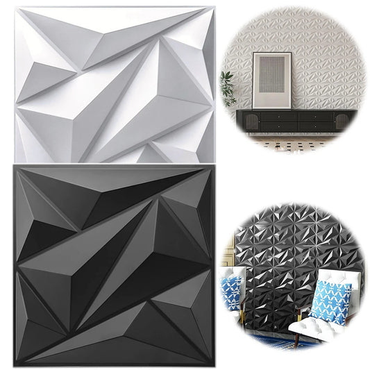 50/100Pcs 30x30cm Decoration 3D Wall Panels PVC Accent Textured Black/White Wallpaper for Living Room Gaming Room TV Background